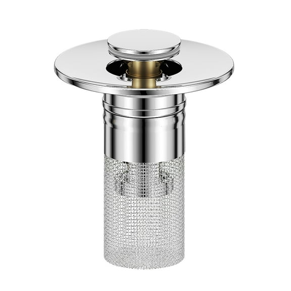 HomeLife Pop-Up Sink Stopper for 1.1-1.45 Inch Upgraded 2-in-1 Design with Removable Stainless Steel Basket Hair Catcher Easy Install Clean Bathroom Sink Stopper Replacement