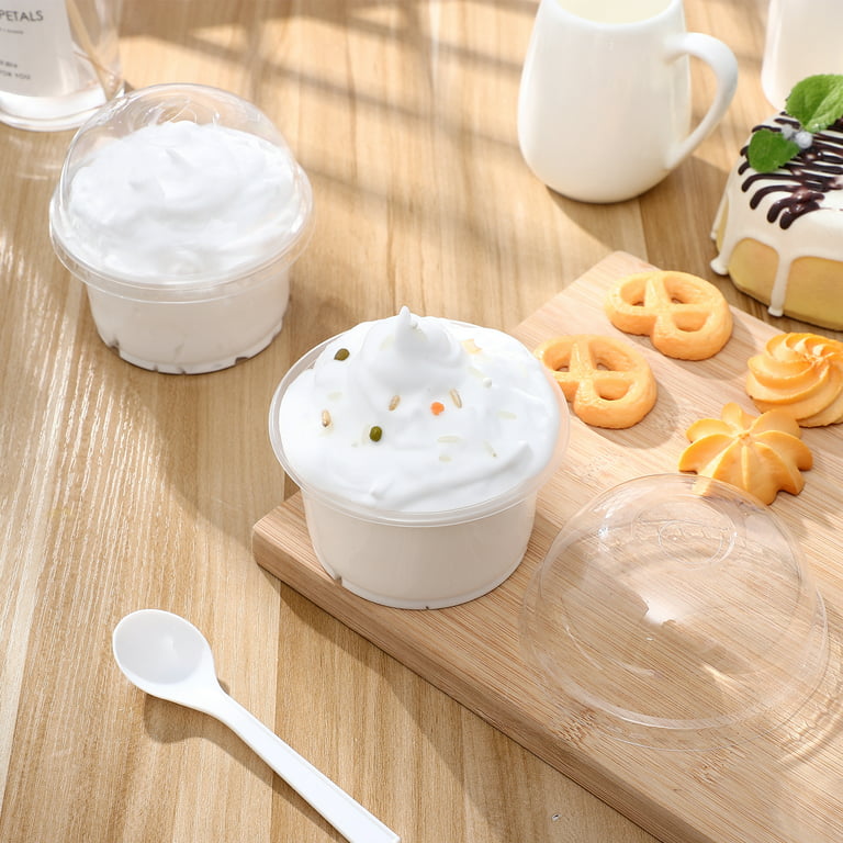 Clear Plastic Parfait Cups with Insert & Dome Lids & Spoon