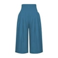 thumbnail image 2 of Fangasis Ladies Capri Pants Solid Color Palazzo Pant High Waist Bottoms Women Baggy Trousers Lounge Summer Peacock Blue L, 2 of 5