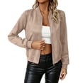 thumbnail image 2 of Ladies Casual Jacket Baeitkot Ladies Fashionable Short Zipper Women Jacket Solid Color Jacket Casual Jacket Khaki XXL, 2 of 9