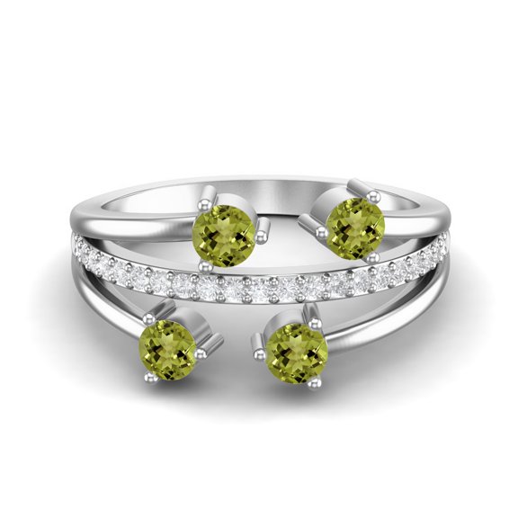0.78 Ctw Round Peridot 925 Sterling Silver Four Stone Mother's Day Gift Ring