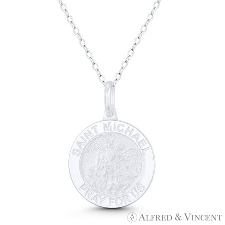 St. Michael the Archangel, "Patron Saint of Warriors, Law Enforcement, & Protectors" Medallion 27x18mm (1.1x0.7in) Pendant & Chain Necklace in .925 Sterling Silver