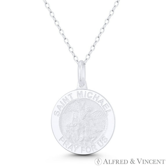 St. Michael the Archangel, "Patron Saint of Warriors, Law Enforcement, & Protectors" Medallion 27x18mm (1.1x0.7in) Pendant & Chain Necklace in .925 Sterling Silver