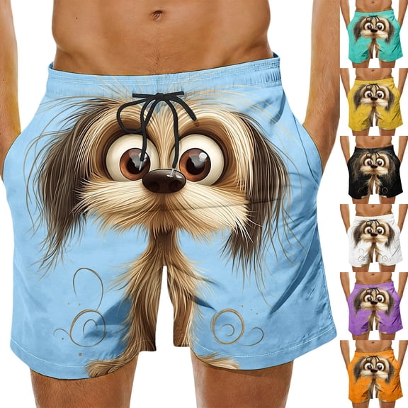 BRGZLK Mens Beach Shorts Summer Drawstring Waist Funny Cute Expression Of Puppy Print Summer Swim Trunks Novelty Beachwear Sports Vacation Shorts with Pockets