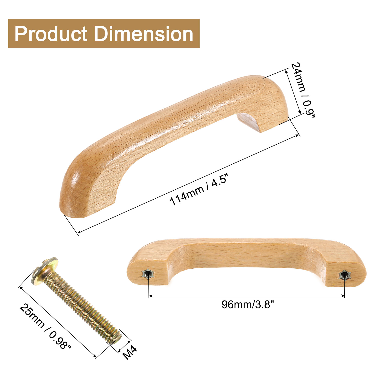 Unique Bargains 10Pcs Wood Drawer Pulls Handles, 96mm Hole Spacing for Kitchen Dresser