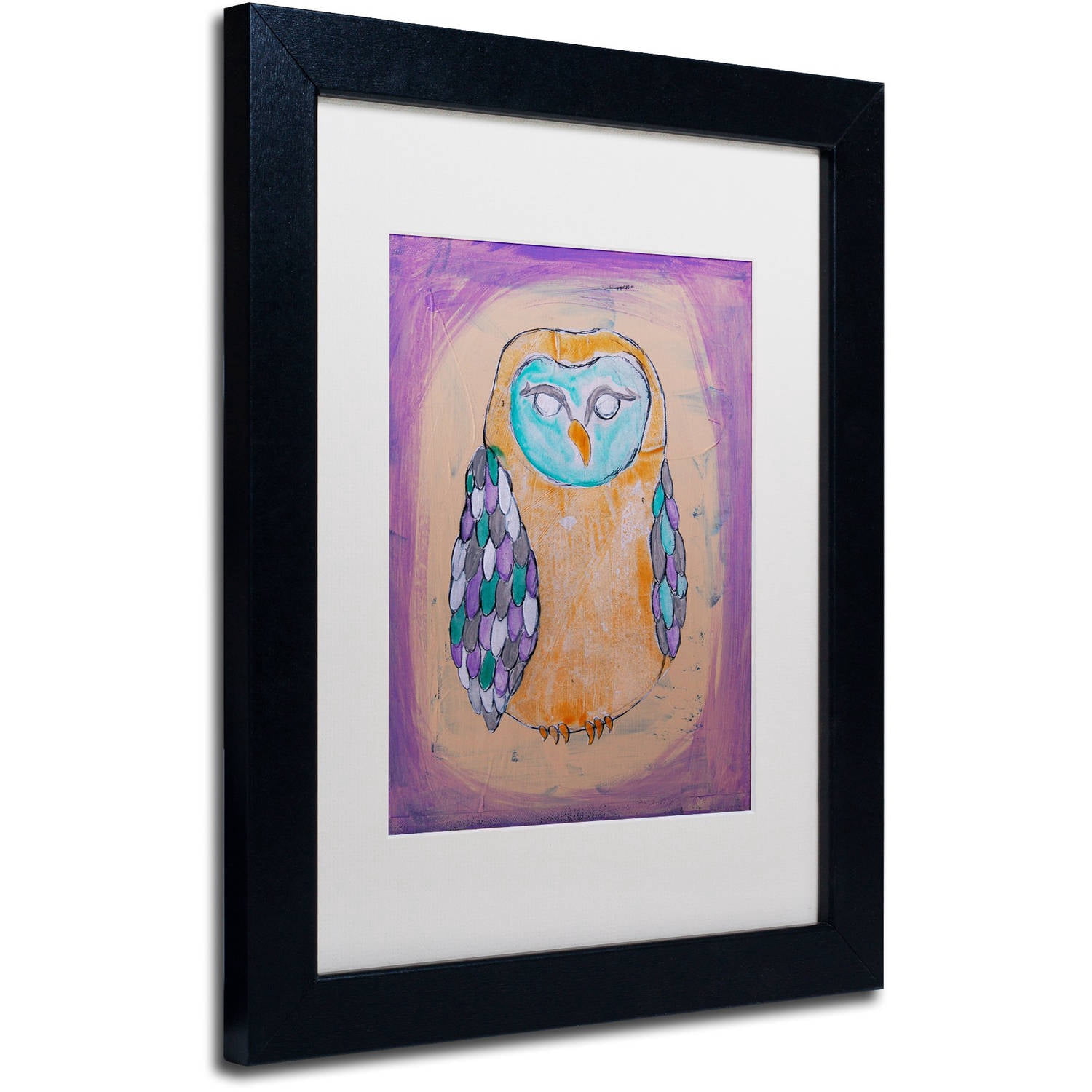 Trademark Fine Art 'Owl I' Canvas Art by Nicole Dietz, White Matte, Black Frame