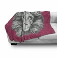 thumbnail image 3 of Lion Soft Flannel Fleece Throw Blanket, Portrait of an Exotic Safari Animal with a Floral Head Wreath, Cozy Plush for Indoor and Outdoor Use, 50" x 60", Magenta Grey and White, by Ambesonne, 3 of 6
