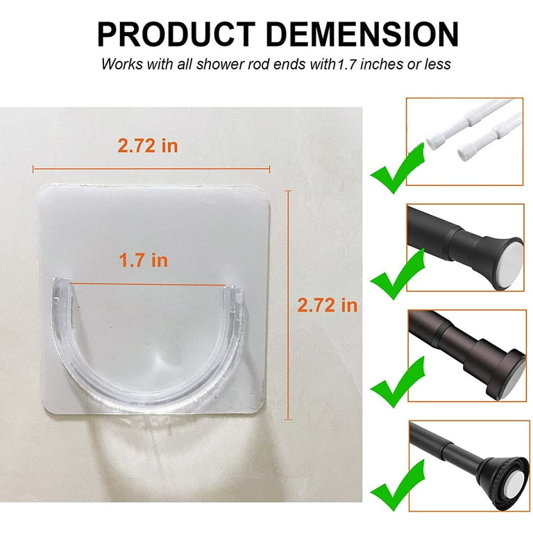Suuchh Spring Tension Rod Holder, Transparent Shower Rod Bracket No Drilling, Adhesive Tension Curtain Rod Retainer Shower Curtain Rod Holder (Transparent