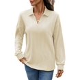 thumbnail image 2 of Women'S 2025 Autumn and Winter Solid Color Pullover Sweater Loose Lapel Long Sleeve Top Apricot XXL, 2 of 9