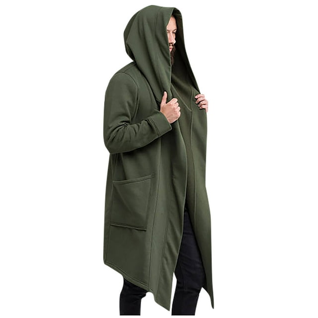 Cárdigan para hombres Gabardina con capucha Capa larga Abrigo Cárdigan frontal abierto Odeerbi ODB-3