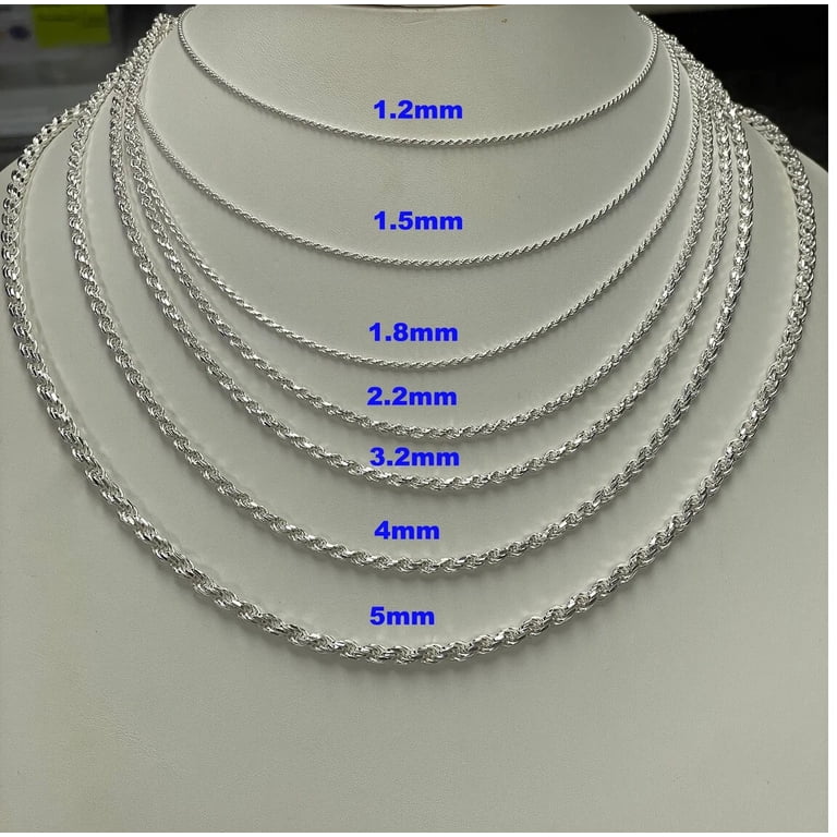 925 Sterling Silver Rope Chain Necklace Italy 1.2mm 1.5mm 1.8mm