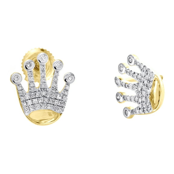 10K Yellow Gold Round Diamond Crown King Cluster Stud 13mm Pave Earrings 1/4 CT.