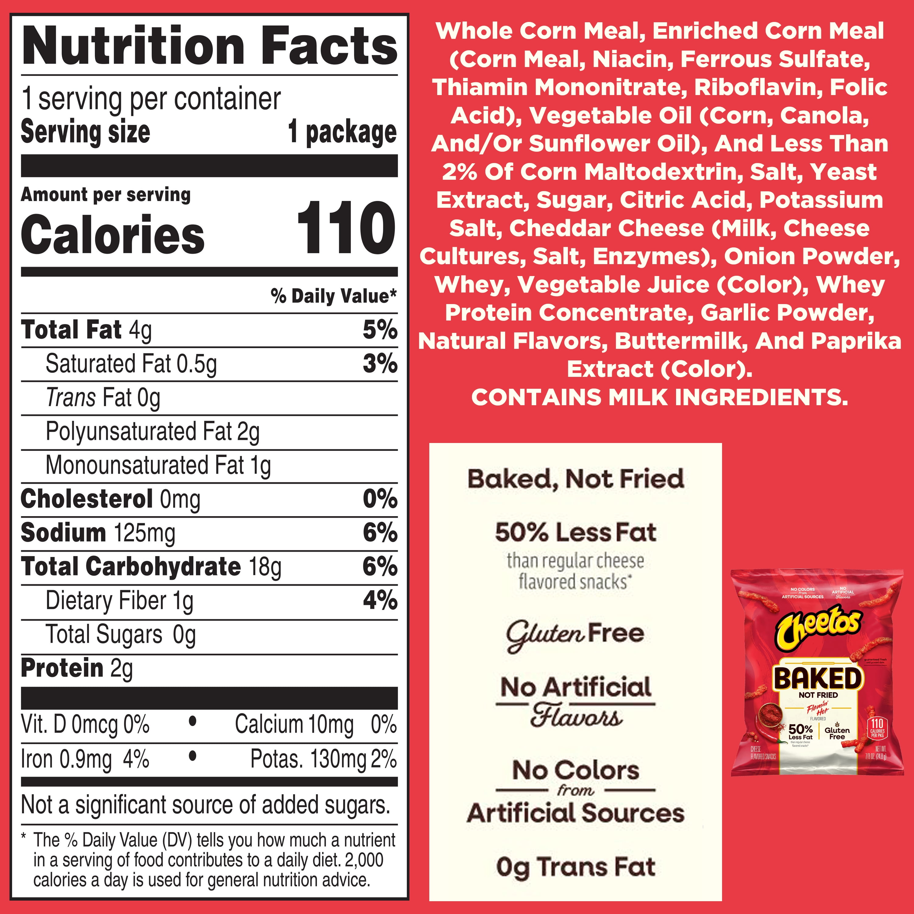 Baked Cheetos Crunchy 50% Less Fat Flamin’ Hot Cheese Flavored Snacks Bag, 1 oz 40 pack