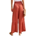 thumbnail image 5 of HUBERY Women Tie Front High Waisted Smocked Wide Leg Tiered Solid Color Pant, 5 of 7