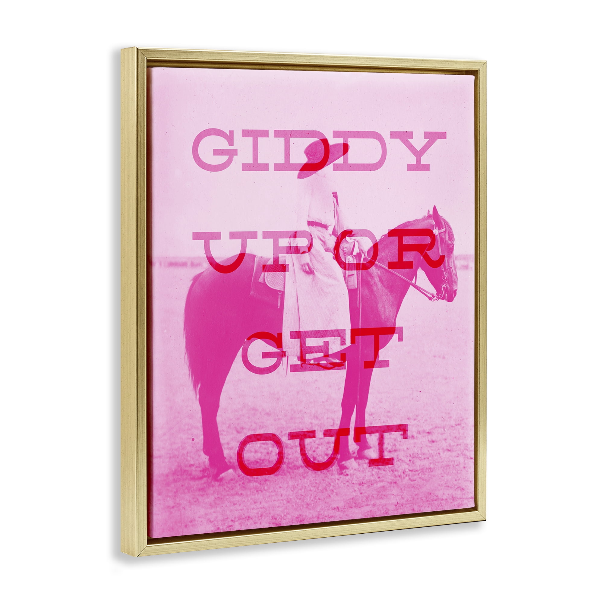 Stupell Industries Giddy Up or Get Out Animals Painting Gold Floater Framed Canvas Art Print Wall Art, 17 x 21