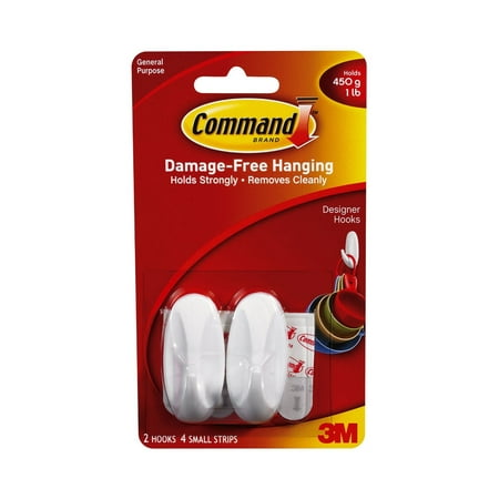

6PC Command Command 17082 Designer Small Hooks White