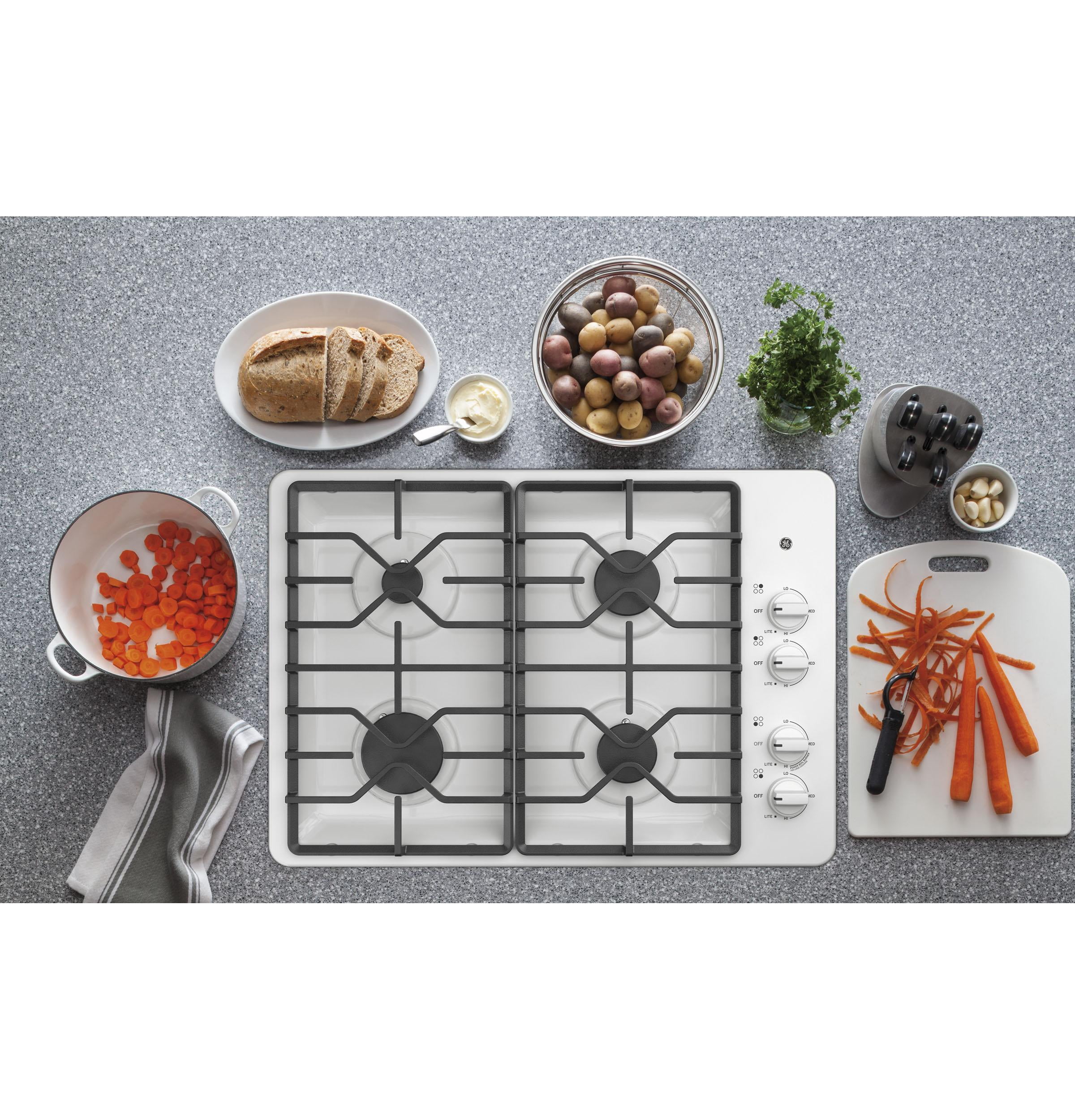GE® Appliances 30" Built-In Gas Cooktop model JGP3030DLWW white 4 3/4 Hx 30 W x 21 D