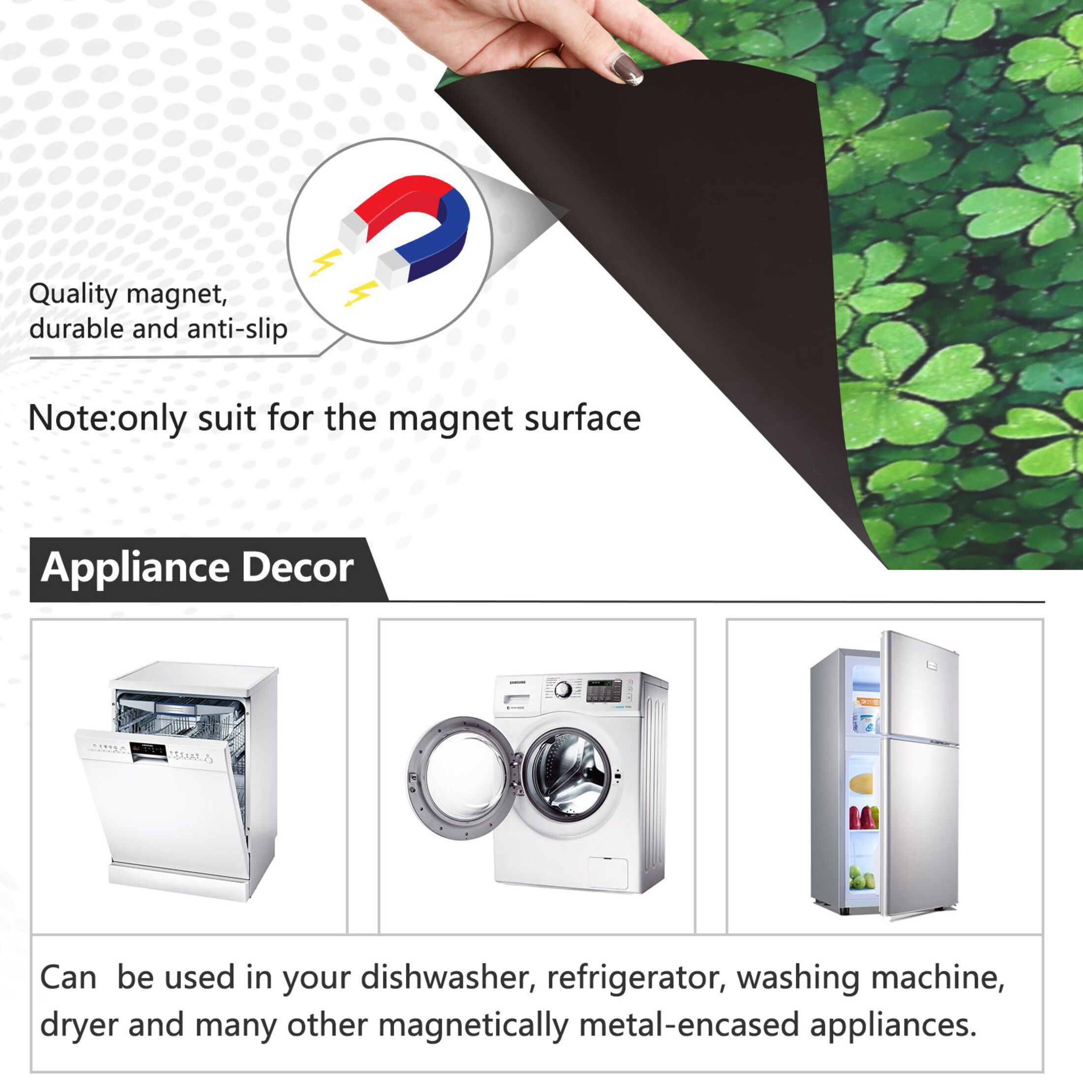 Dishwasher Magnetic Sticker 23x26 Inch Refrigerator Magnetic Sticker Washing Machine Magnetic Sticker Kitchen Panel Magnetic Sticker Home Decor Pretty Four-leaf Clover