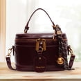 thumbnail image 2 of Retro PU Leather Bucket Bag for Women Zipper Closure Small Crossbody Handbags with Pendant Shoulder Tote Handbag Casual Shopper Handbag for Work & Daily Use (Wine Red), 2 of 10