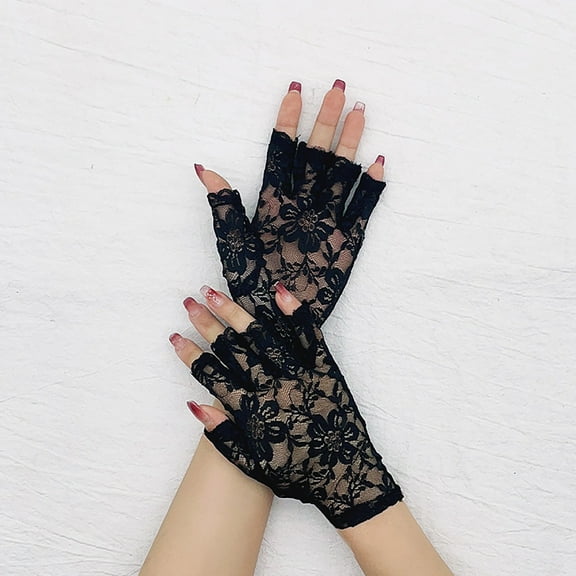 FUNUONY Floral Lace Gloves Tea Party Short Sunblock Wedding Bridal Vintage Prom Tulle Gloves for Women 2 Pairs Women's Lace Gloves Fingerless Floral Gloves Bridal Prom Gloves for Wedding Costume Acce