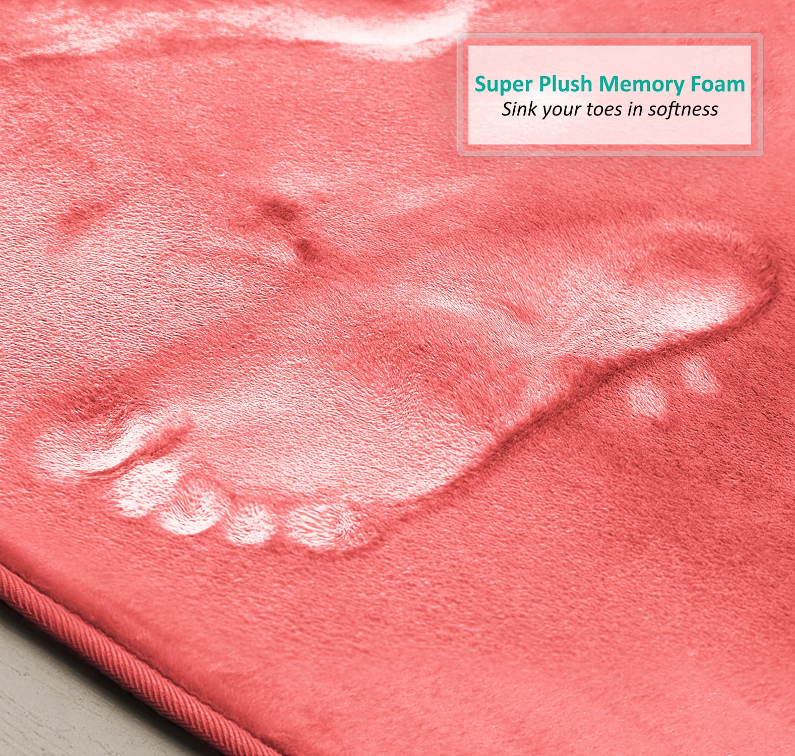 2 Piece Premium Memory Foam Bathroom Mat Set - Absorbent Luxury Plush Non Slip Carpet for Tub Shower & Bath Room, Soft Floor Mats, Machine Washable - 17x24 Plus 20x32 Inch Bath Rugs, Coral Pink