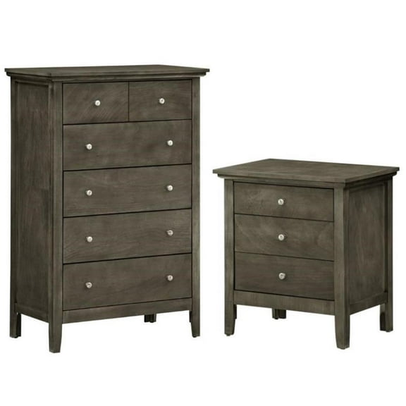 Home Square 2-Piece Set with 5-Drawer Chest and 3-Drawer Nightstand in Gray