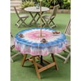 thumbnail image 2 of Round Outdoor Tablecloth With Umbrella Hole And Zipper– Abstract Ethnic Tie Dye Waterproof Patio Table Cover for Party, Picnic, Backyard, 50" Dia. , Pink Blue, 2 of 8