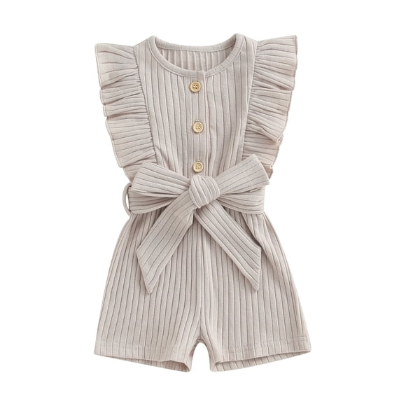 xiaxaixu Combinaison de Jeu pour Filles, Col Rond, Volants, Sans Manches, Couleur Unie, Tricot Côtelé, Vêtements d'Été Décontractés, Justaucorps avec Ceinture