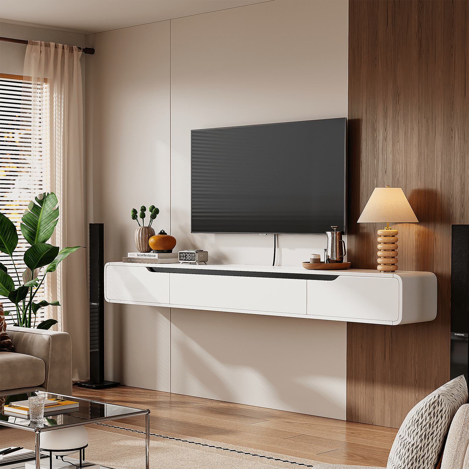 FloatiCasa 47-Inch Floating TV Stand High Gloss Wall Mounted Fully Assembled Entertainment Center for TVs up to 50"
