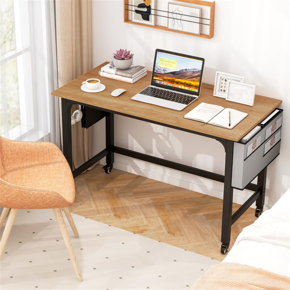Demi Bonn 48" Mobile Computer Desk Workstation with 4 Smooth Casters, Small Home Office Desk Study Writing Table, Natural