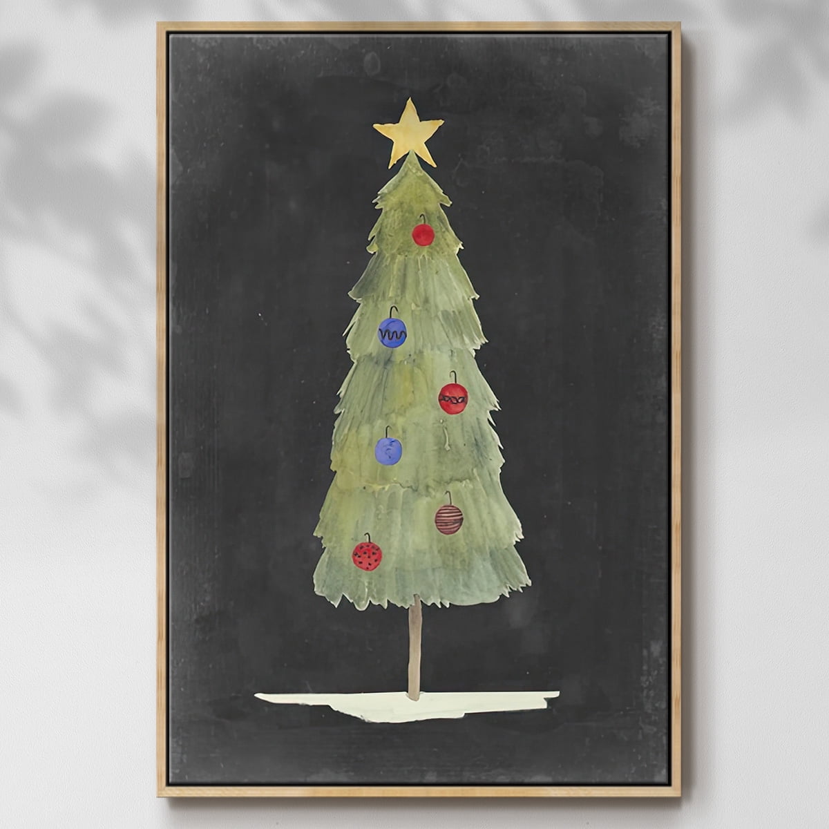 Christmas Glow II - Framed Gallery Wrapped Holiday Canvas - 27 x 41 - Natural Wood Frame