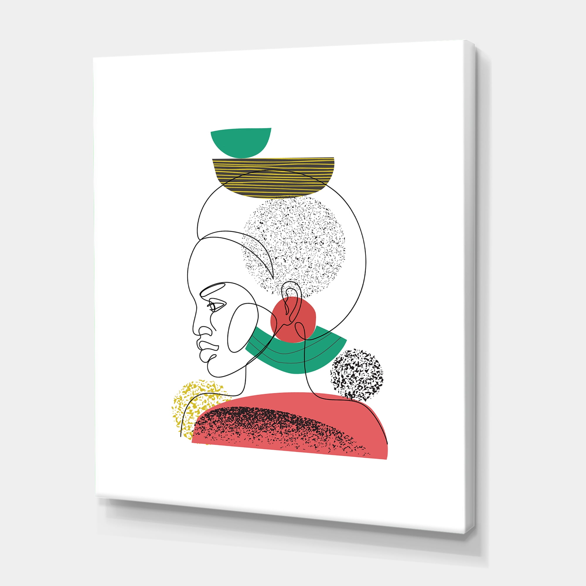 Designart ' One Line Portrait of Afro American Women VI ' Modern Canvas Wall Art Print
