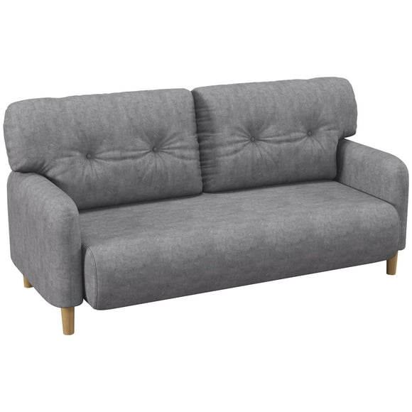 HOMCOM 58" Loveseat Sofa for Bedroom 2 Seater Couch w/ Back Cushions Grey