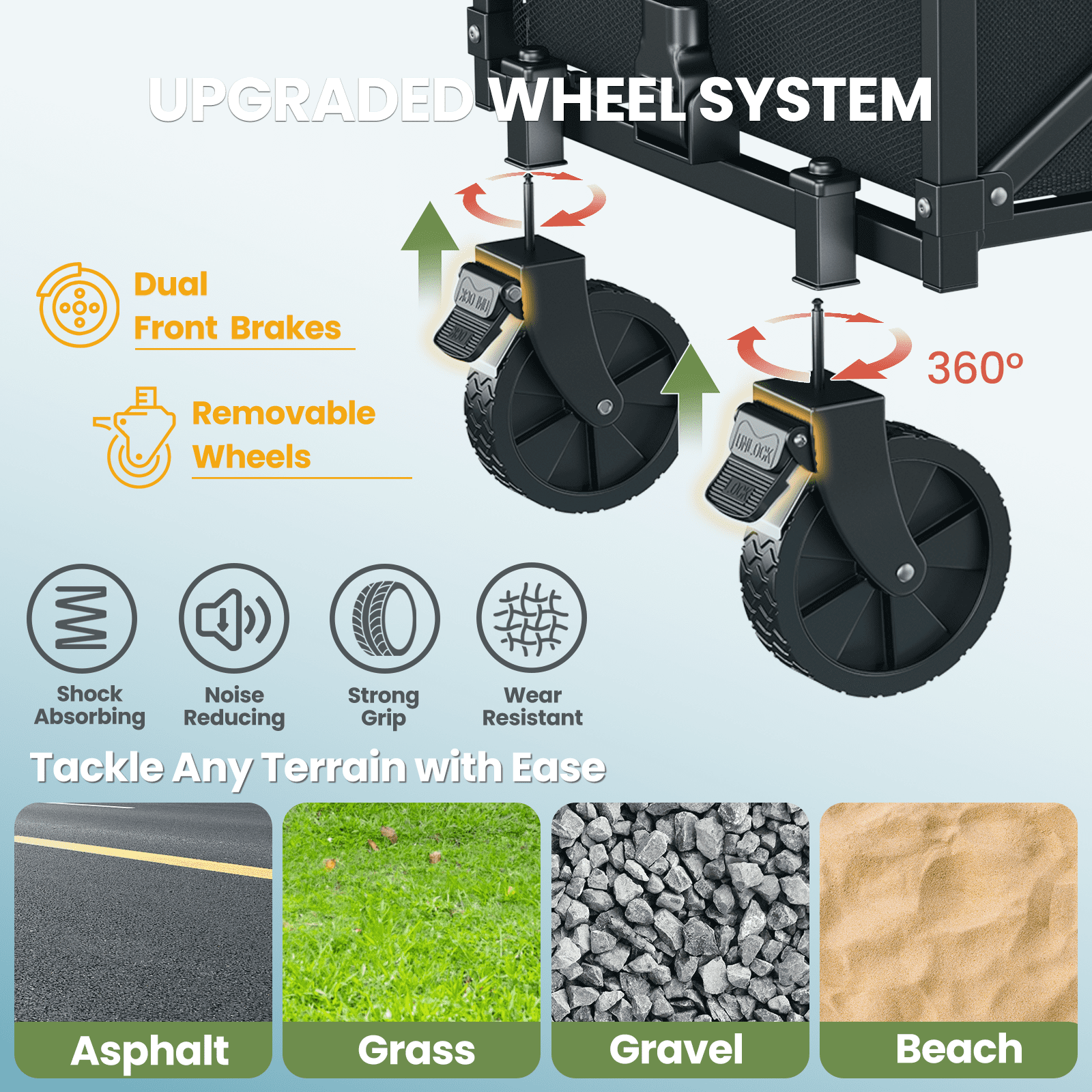 Collapsible Wagon Cart with Expandable Storage & Locking Front Wheels, Portable Foldable Wagon for Beach, Camping, Shopping