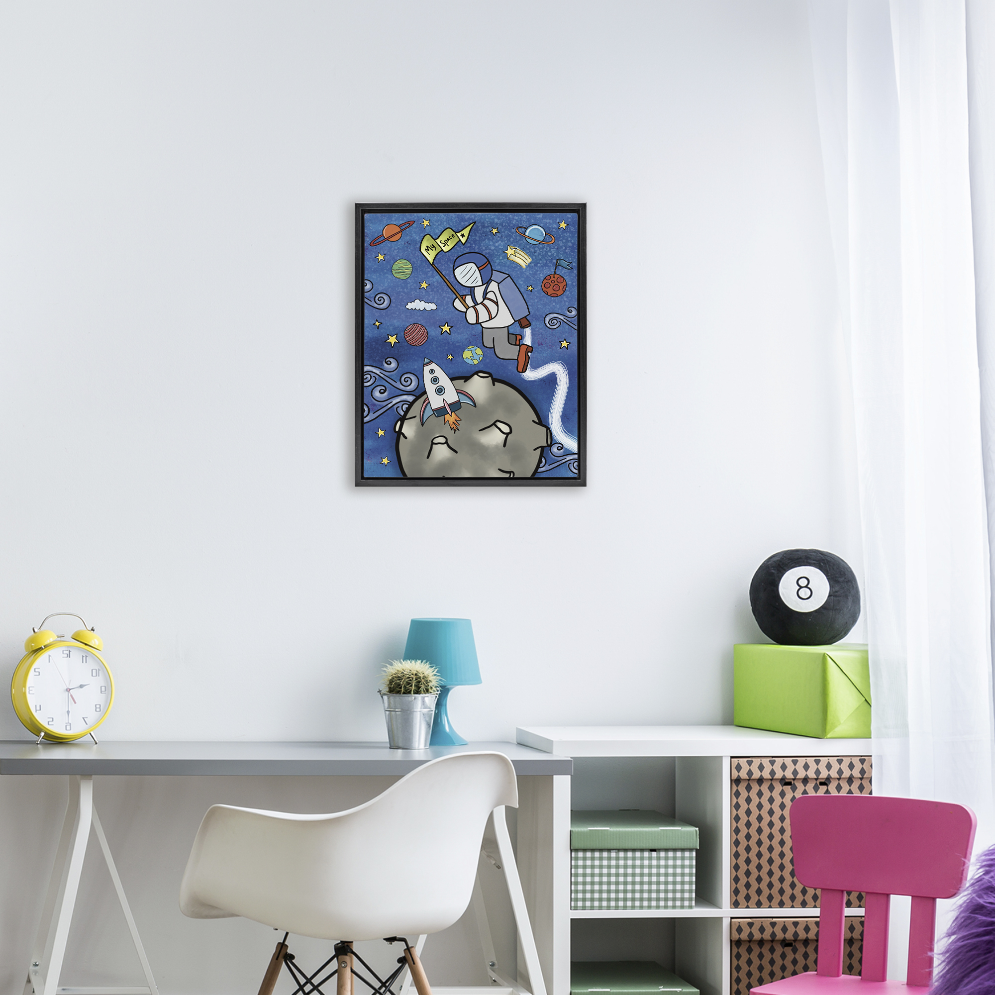 Astronaut Space Adventure Black Framed Floater Canvas Wall Art, design by Jennifer Stith