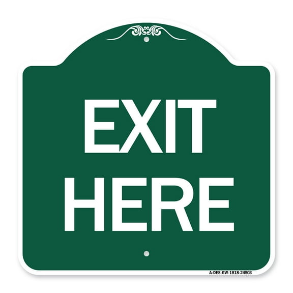 SignMission A-DES-GW-1818-24503 18 x 18 in. Designer Series Sign - Exit Here, Green & White