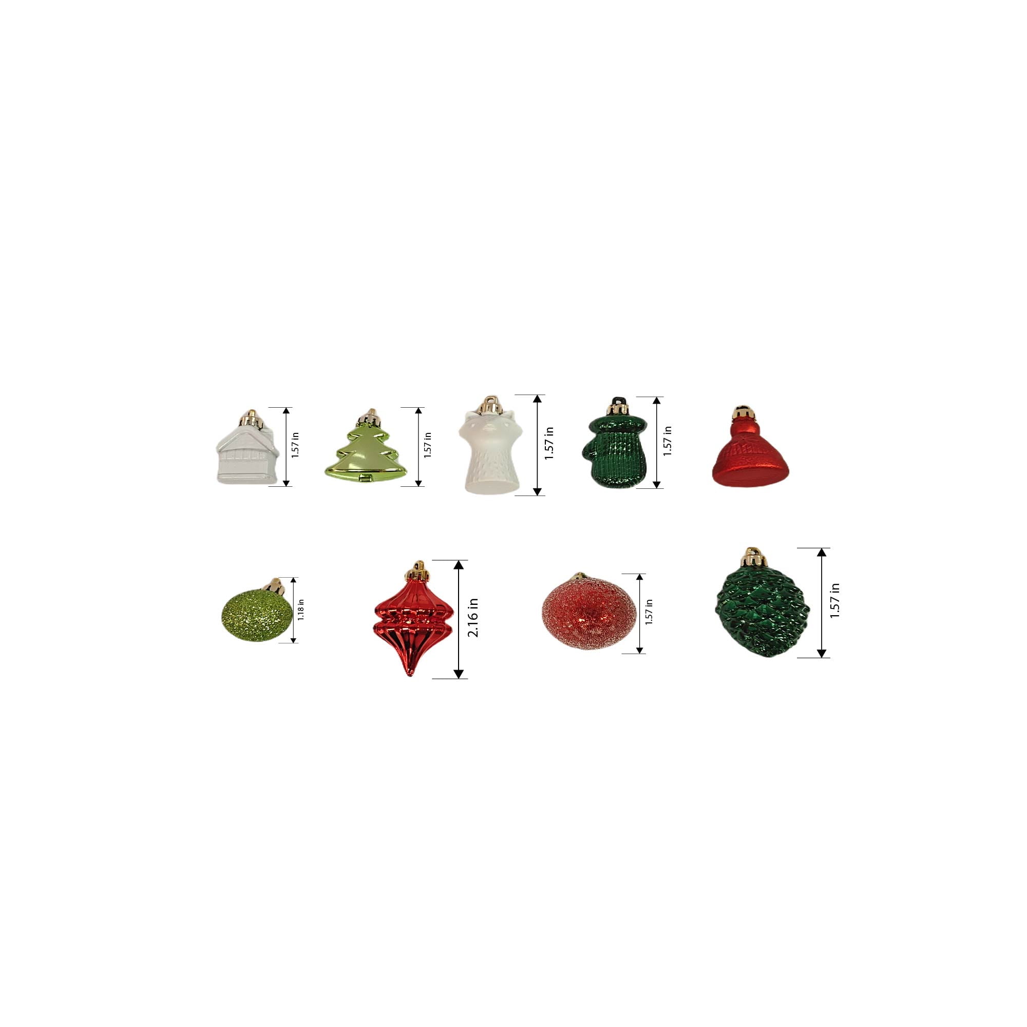 Holiday Time Shatterproof Christmas Mini Ornaments, Red/Emerald/Light Green/White, 20 Count