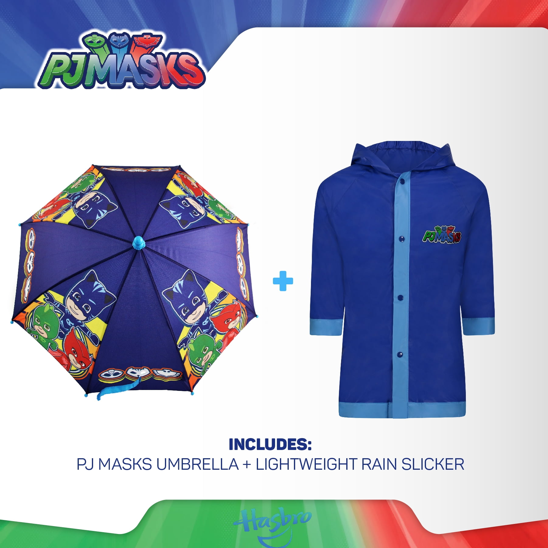Hasbro PJ Masks Kids Umbrella with Matching Rain Poncho for Boys Ages 2-7