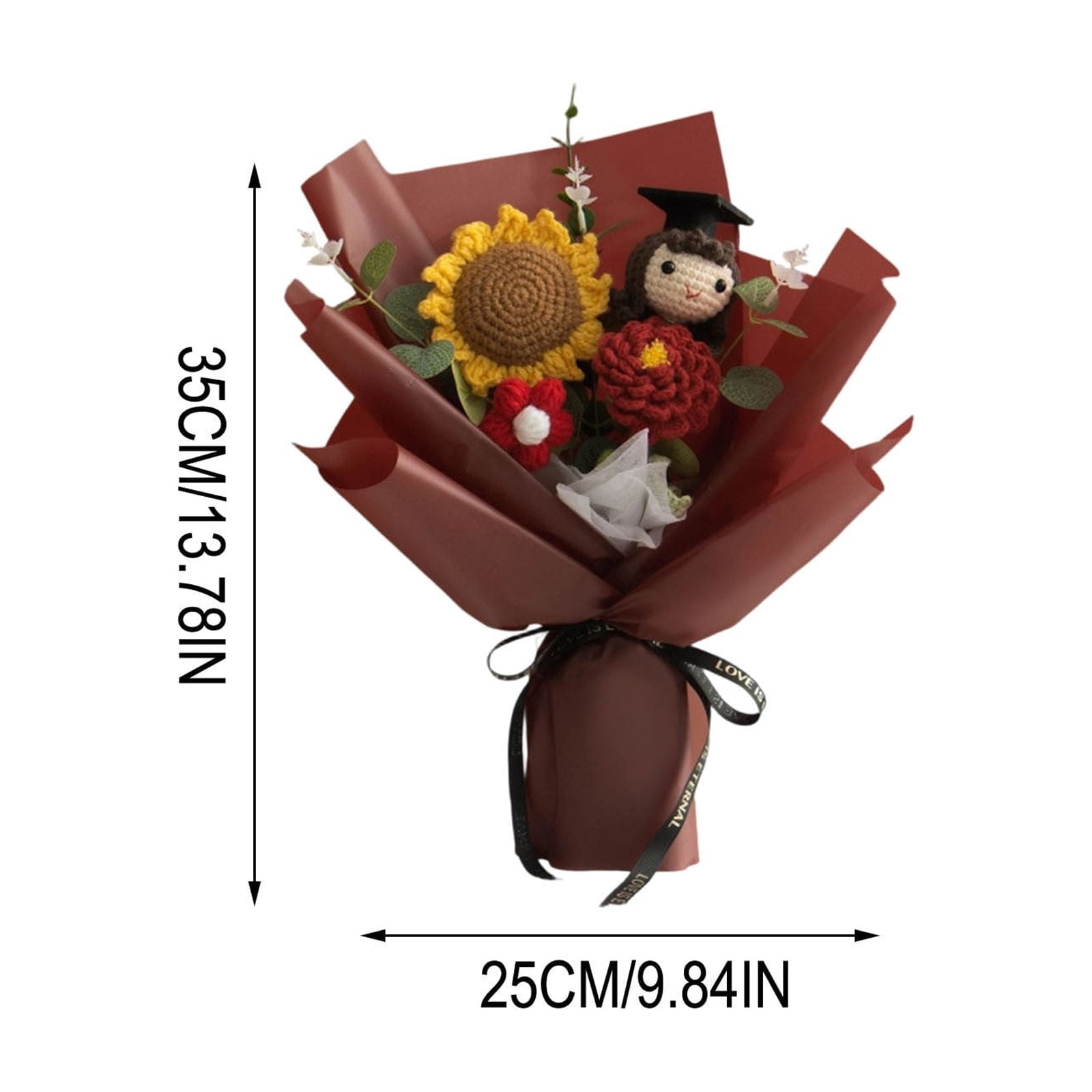 COM1950s Handmade Crochet Sunflower Graduation Bouquet, Knitted Doctoral Cap Flower Keepsake, Long-Lasting Graduation Gift for Home Office Desk Decoration