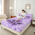 thumbnail image 4 of Feelyou Romantic Rose Flower Twin Sheet Sets, Dreamy Sequin Print Purple Twin Fitted Sheet, Couple Anniversary Theme Flat Sheet, Lightweight Room Decor, 3 Pieces, 4 of 7