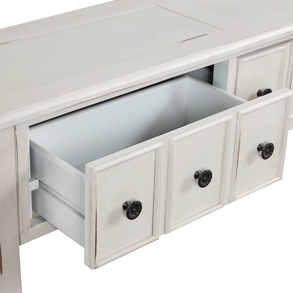 Lowestbest Entryway Console Table, 60" Long with 4 Drawers and Bottom Shelf for Storage (Antique White) Lowestbest Entryway Console Table, 60" Long with 4 Drawers and Bottom Shelf for Storage (Antique White)