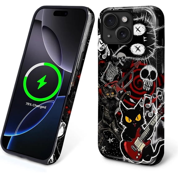 Magnetic Case for iPhone 14 Plus, Compatible with Magsafe Hybrid Heavy Duty 2 in 1 Full Body Rugged Shockproof Protection Glossy Case for iPhone 14 Plus-Grunge Star Cat Gothic Y2K