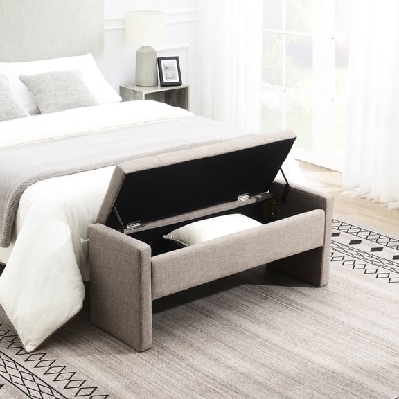 Linen Upholstered Bench / Works as Entryway Bench / Enough Space for Snacks