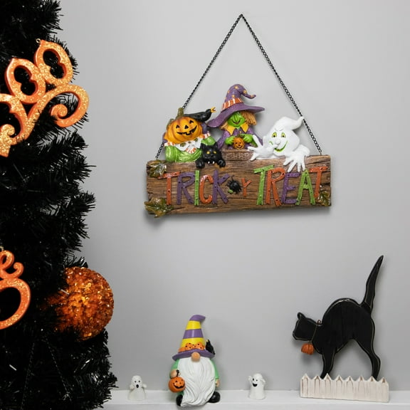 Northlight 13.5" Trick or Treat Jack O' Lantern, Ghost, and Witch Halloween Wall SIgn