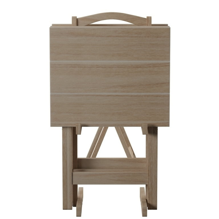 Linon Acacia Wood Five Piece Tray Table Set with Planked Distressed Top in Gray Walmart