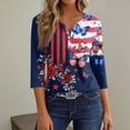 thumbnail image 5 of Women's 250th Anniversary USA Shirt Patriotic American Flag Print V-Neck Button 3/4 Sleeve T-Shirt, 5 of 6