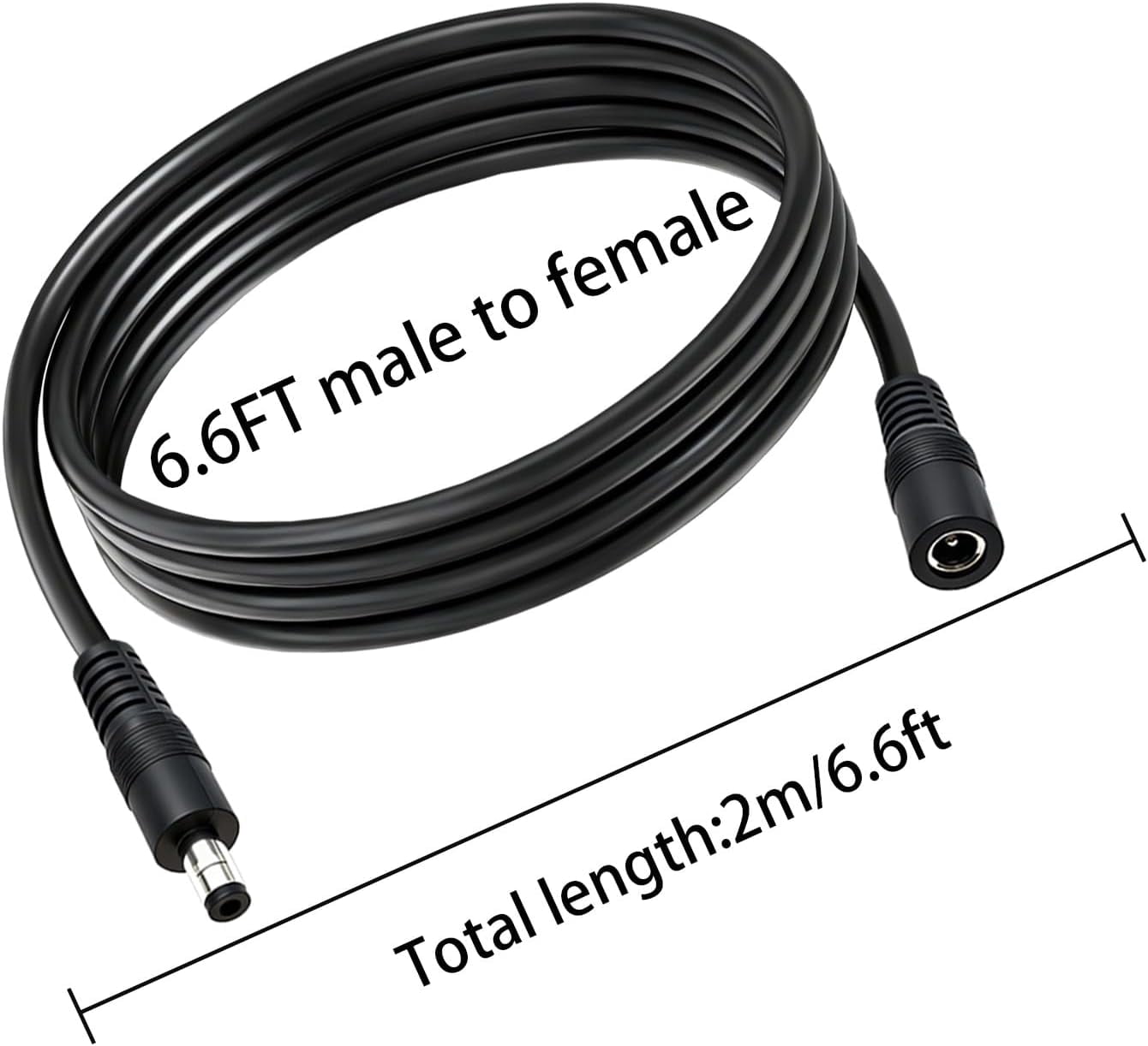 JJEAN-2-Pcs 6.6ft DC 5.5mm x 2.1mm Male to Female Power Extension Cable, 14AWG 12V 24V DC Power Cord for CCTV Camera,Solar Monitor, Solar Panels