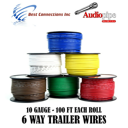6 Way Trailer Wire Light Cable for Harness LED 100ft Each Roll 10 Gauge 6
