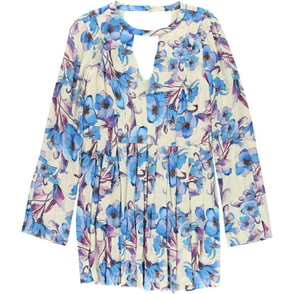 Free People Womens Patterned Peasant Dress, Blue, 6