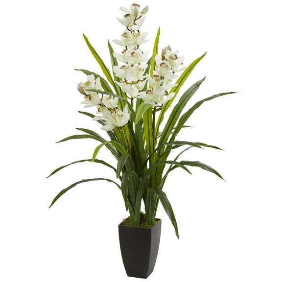 Nearly Natural 45" Plastic and Polyester Cymbidium Orchid Artificial Plant, White